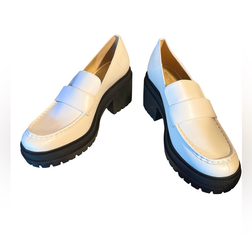 Michael Kors NWT Sz 9.5 Elegant White Leather Rocco Heeled Women's Loafers (120) - Picture 6 of 14